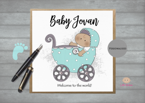 Personalised new baby boy greeting card with diamante