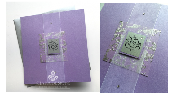 Pooja lavender hindu wedding invitation