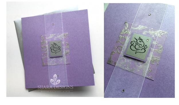 Pooja lavender hindu wedding invitation