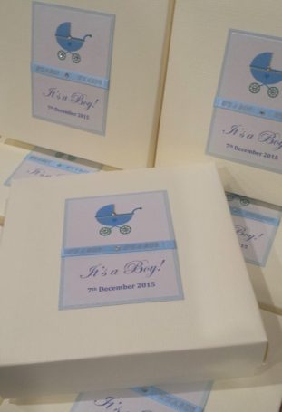 Mithai Box with a blue pram for a new arrival