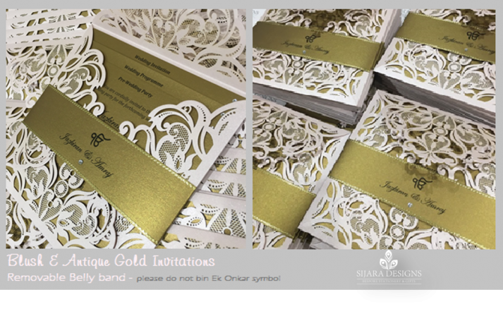 Jazkiran Blush & Gold Sikh wedding invitation
